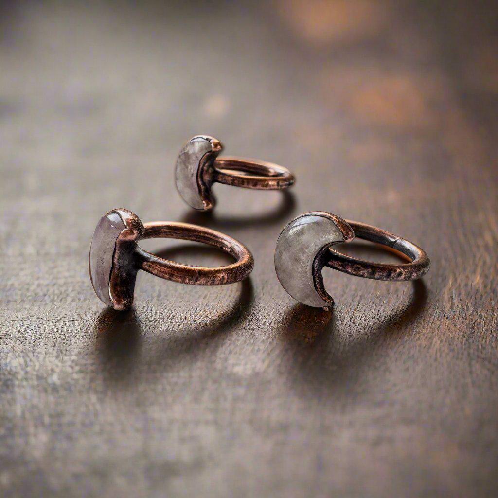 Unique Handmade Kunzite Crescent Moon Ring for Boho Lovers - Blackbird & Sage Jewelry