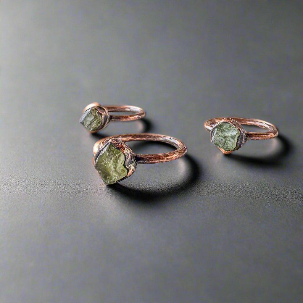 Handmade Raw Chrome Diopside Ring in Copper Boho Style - Blackbird & Sage Jewelry