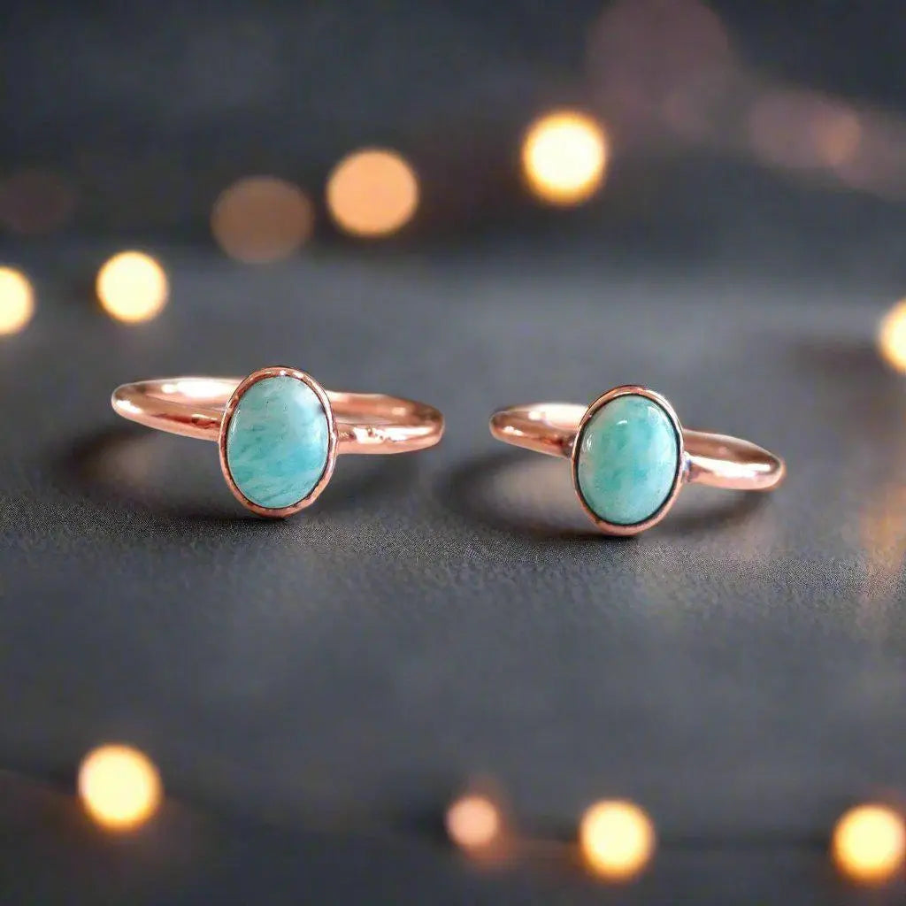 Courage Amazonite Ring Set in Copper, Handmade Empowerment Blackbird & Sage Studio