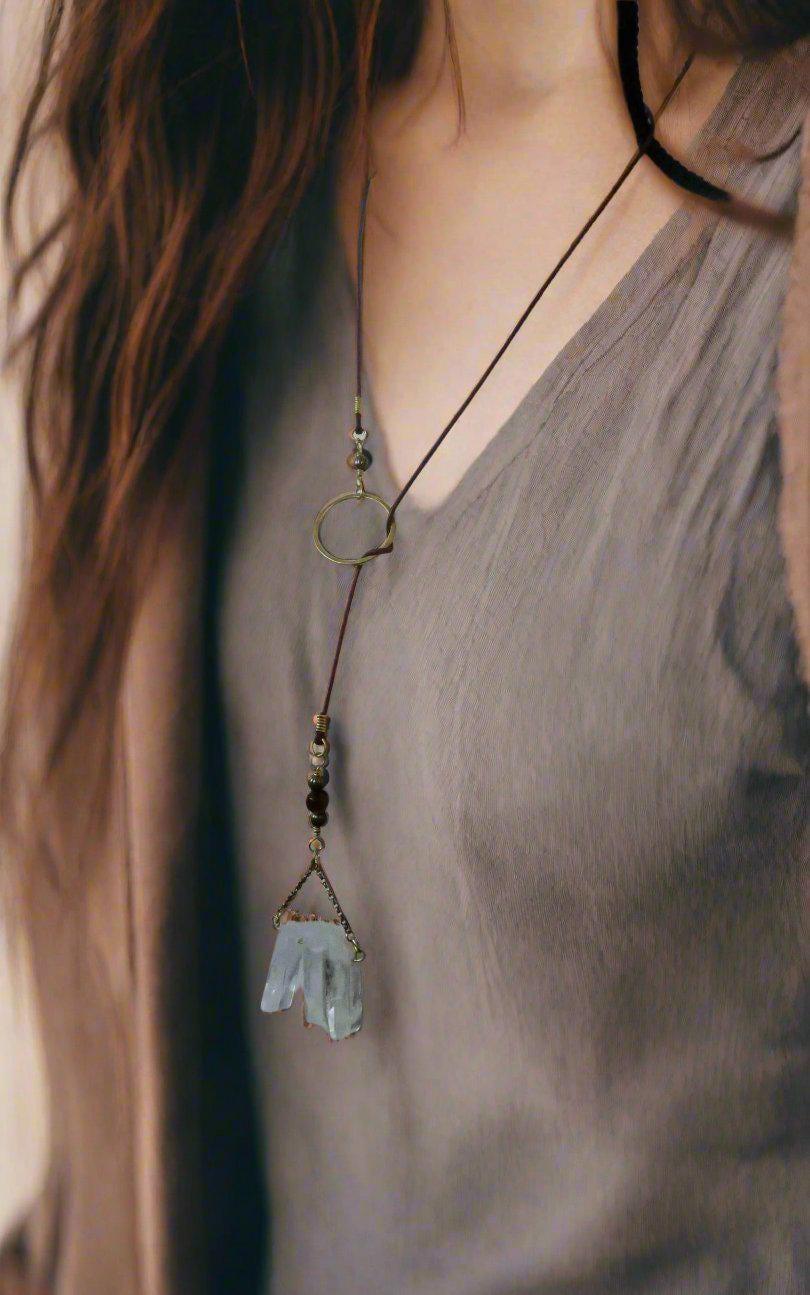 Handcrafted Quartz Talisman Lariat Necklace for Boho Elegance - Blackbird & Sage Jewelry