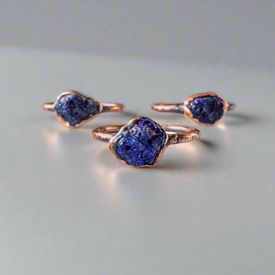 Unique Handmade Raw Azurite Copper Ring for Boho Style - Blackbird & Sage Jewelry
