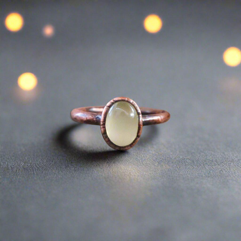 Handcrafted Prehnite Copper Ring for Healing Energy Boost - Blackbird & Sage Jewelry