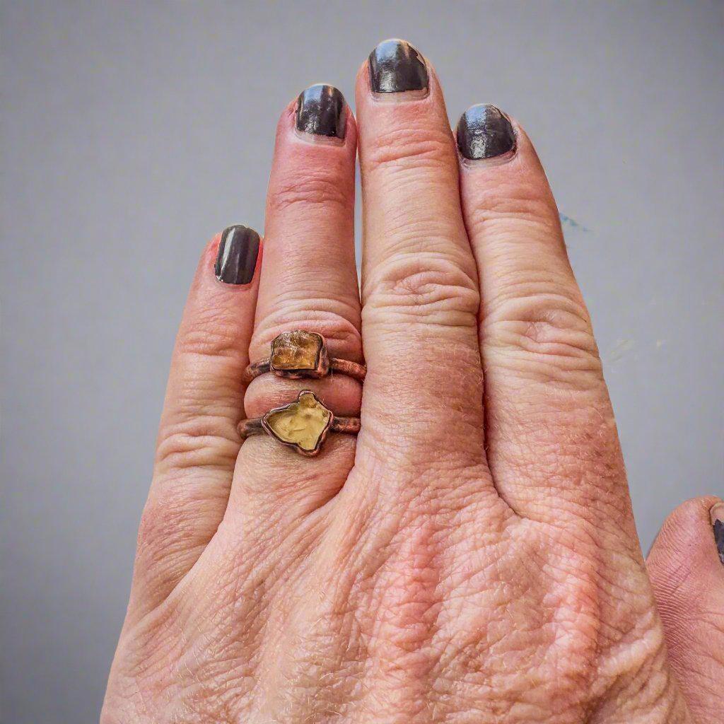 Raw Golden Topaz Ring in Electroformed Copper Jewelry - Blackbird & Sage Jewelry