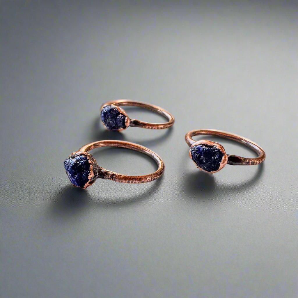 Unique Handmade Raw Azurite Copper Ring for Boho Style - Blackbird & Sage Jewelry