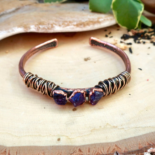 Raw Amethyst Copper Bracelet for Spiritual Healing - Blackbird & Sage Jewelry