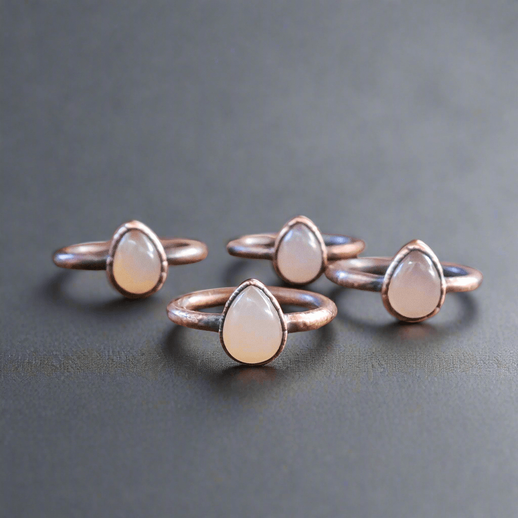 Handcrafted Pink Chalcedony Teardrop Copper Ring for Healing - Blackbird & Sage Jewelry