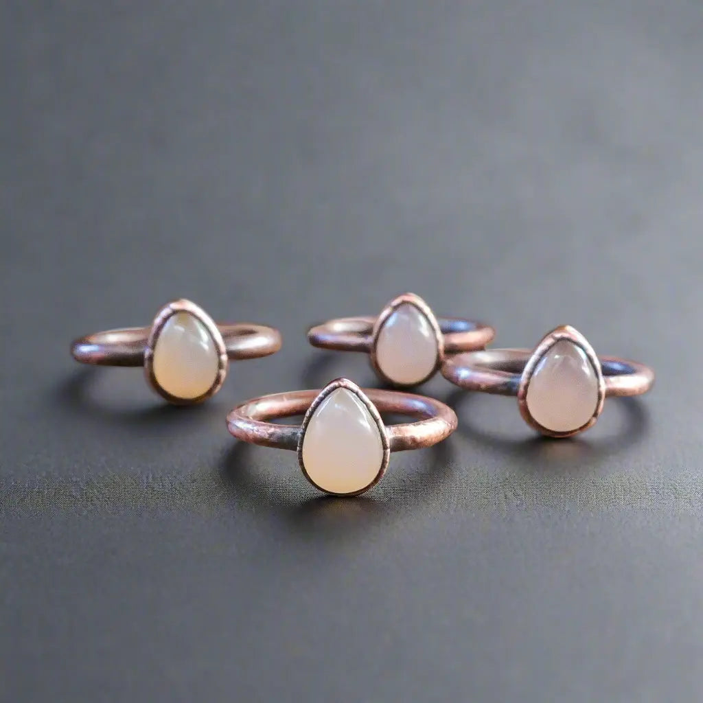 Handcrafted Pink Chalcedony Teardrop Copper Ring for Healing - Blackbird & Sage Jewelry