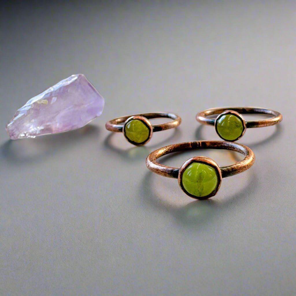 Handmade Peridot Ring in Electroformed Copper for Healing - Blackbird & Sage Jewelry