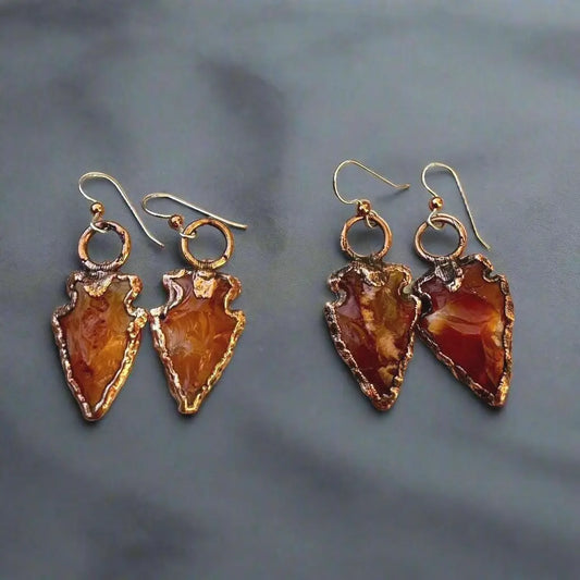 Handmade Carnelian Arrowhead Earrings in Copper Setting - Blackbird & Sage Jewelry