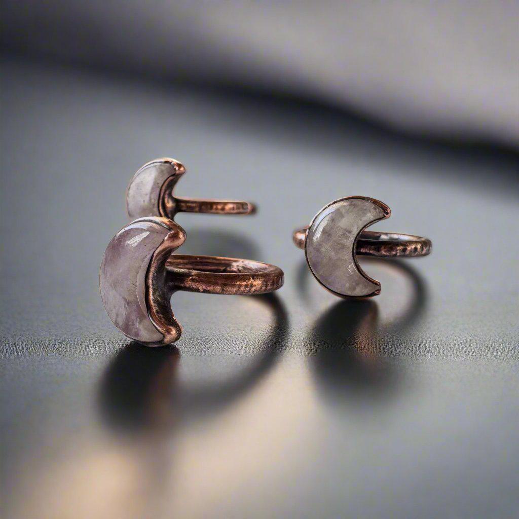 Unique Handmade Kunzite Crescent Moon Ring for Boho Lovers - Blackbird & Sage Jewelry