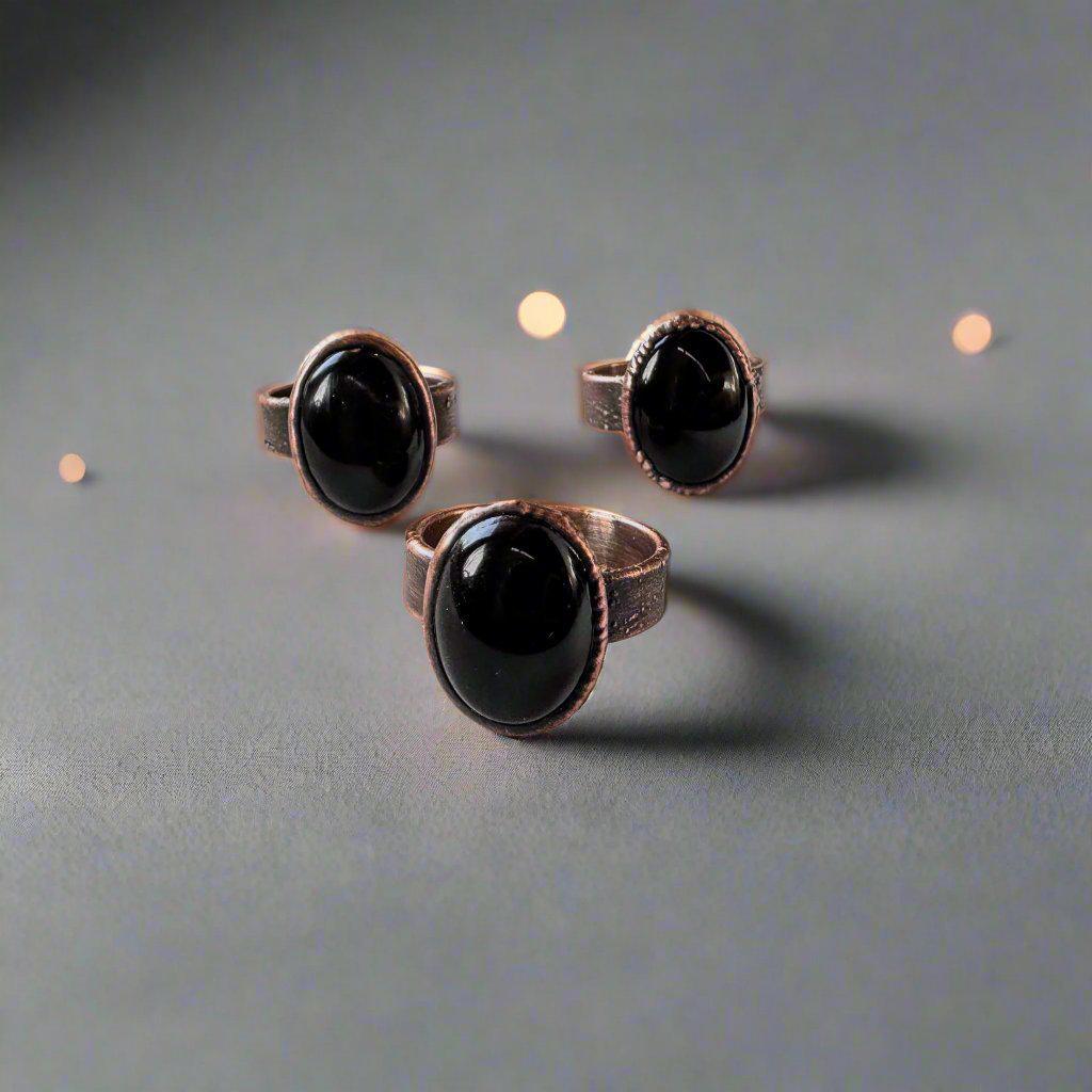 Bold Onyx Statement Copper Ring for Unique Boho Style - Blackbird & Sage Jewelry