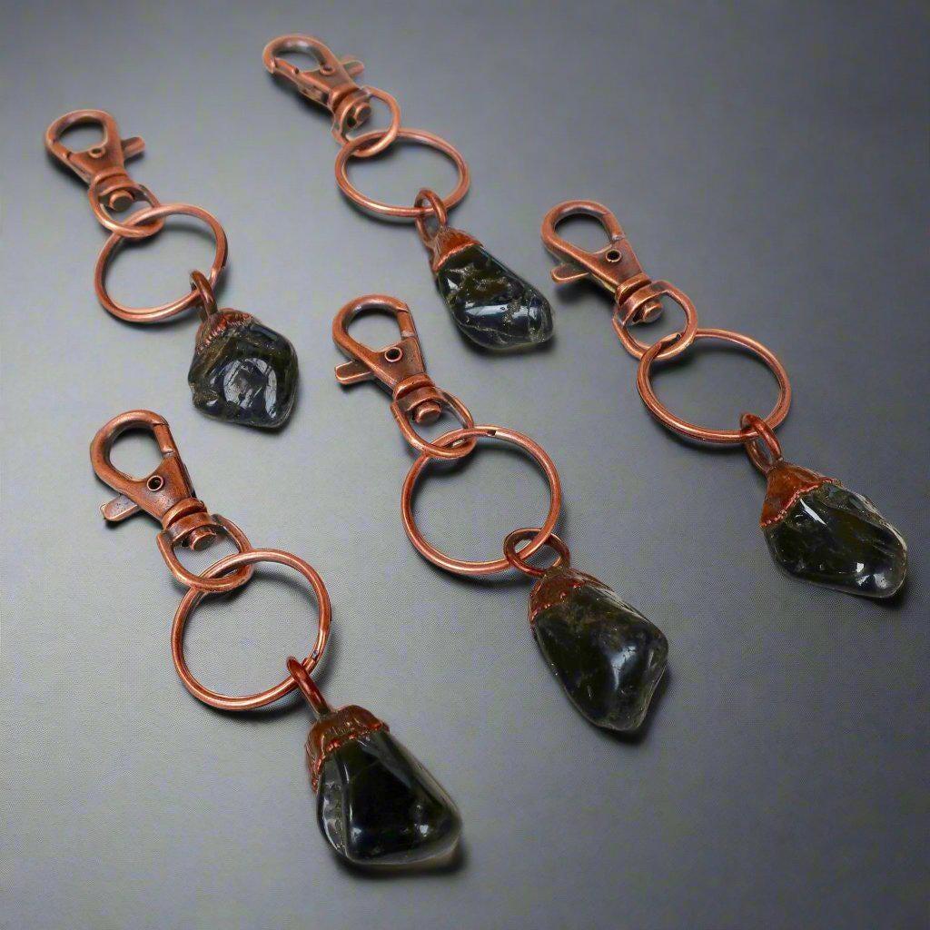Black Tourmaline Electroformed Copper Keychain for Protection - Blackbird & Sage Jewelry