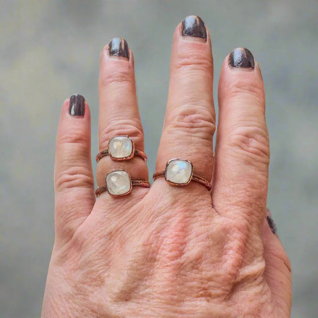 Moonstone Copper Ring - Handmade Boho Jewelry with Healing Energy - Blackbird & Sage Jewelry