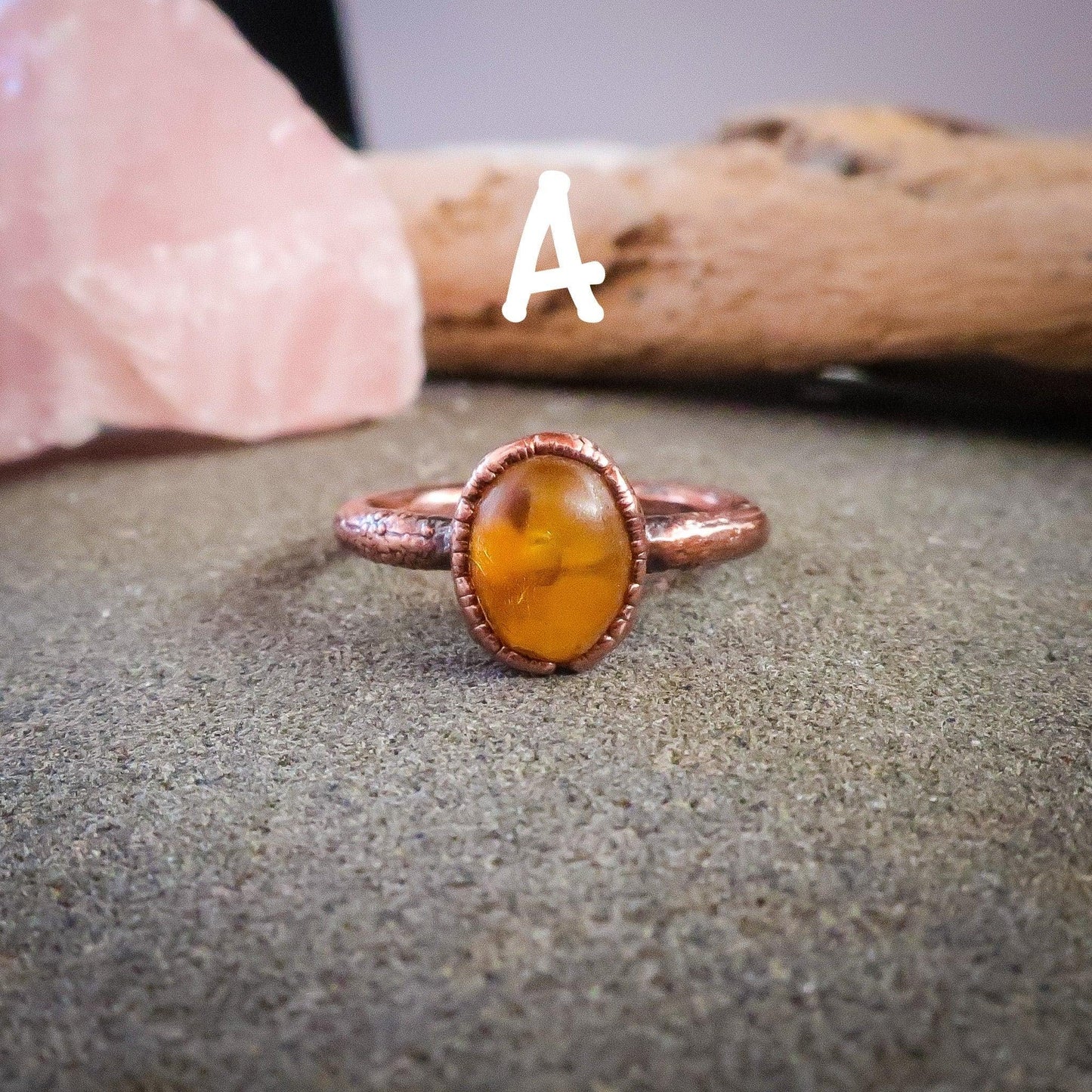 Genuine Oval Amber Manifestation Ring in Copper for Positivity - Blackbird & Sage Jewelry
