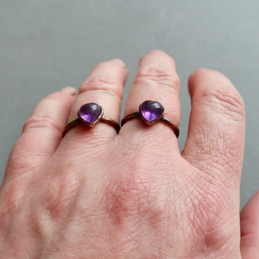 Handmade Heart Shaped Amethyst Ring in Copper - Blackbird & Sage Jewelry