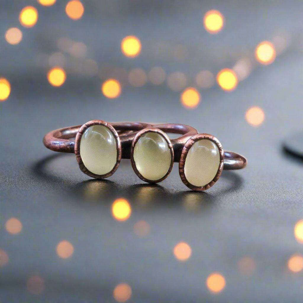 Handcrafted Prehnite Copper Ring for Healing Energy Boost - Blackbird & Sage Jewelry