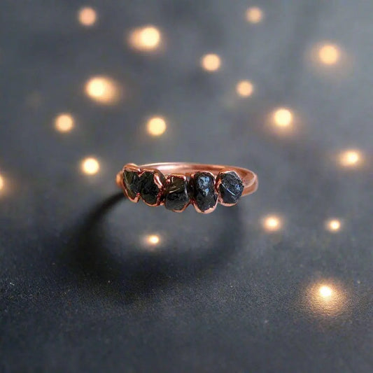 Unique Black Tourmaline Multistone Ring for Grounding Energy - Blackbird & Sage Jewelry