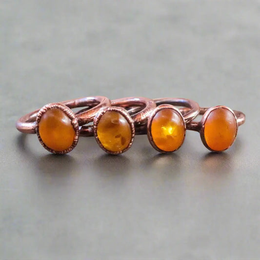 Genuine Oval Amber Manifestation Ring in Copper for Positivity - Blackbird & Sage Jewelry