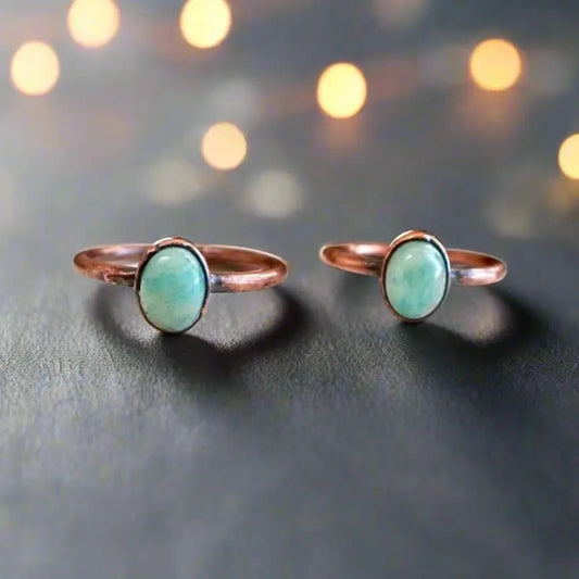 Courage Amazonite Ring Set in Copper, Handmade Empowerment Blackbird & Sage Studio