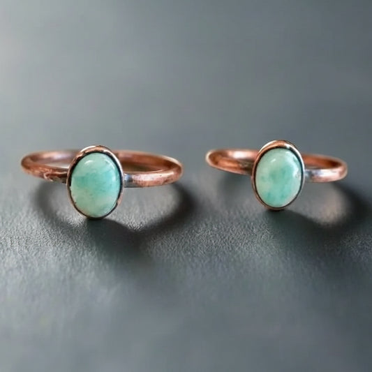 Courage Amazonite Ring Set in Copper, Handmade Empowerment Blackbird & Sage Studio