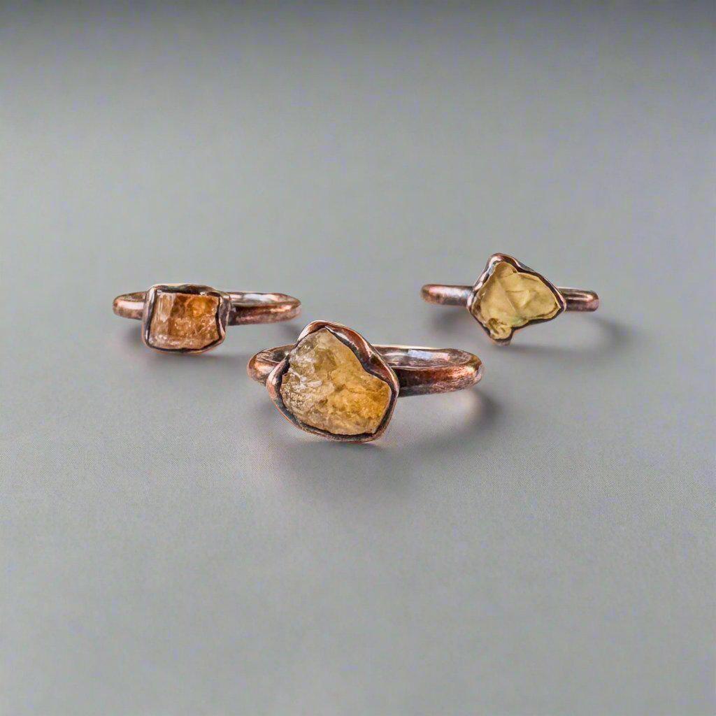 Raw Golden Topaz Ring in Electroformed Copper Jewelry - Blackbird & Sage Jewelry