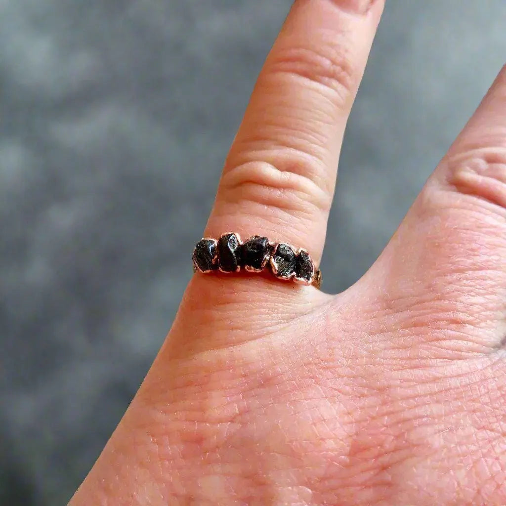 Unique Black Tourmaline Multistone Ring for Grounding Energy - Blackbird & Sage Jewelry