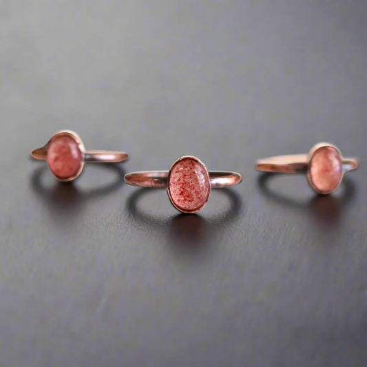 Strawberry Quartz Ring Set in Copper for Positive Energy - Blackbird & Sage Jewelry