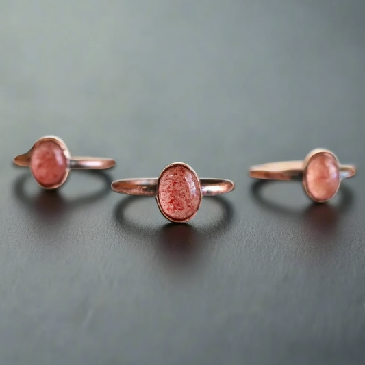 Strawberry Quartz Ring Set in Copper for Positive Energy - Blackbird & Sage Jewelry