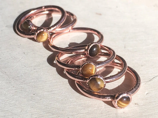 Handmade Copper Tiger's Eye Stacking Ring for Clarity - Blackbird & Sage Jewelry
