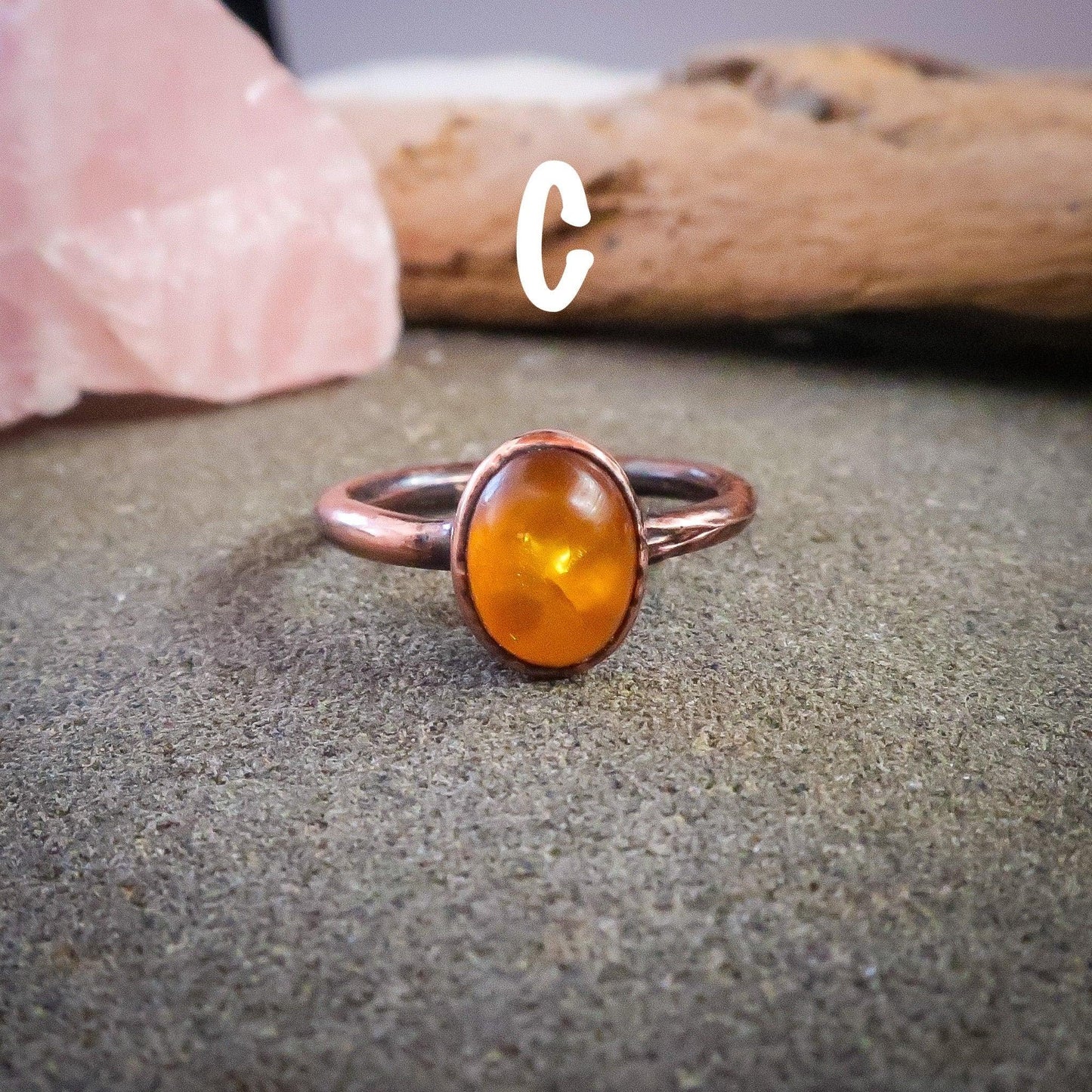Genuine Oval Amber Manifestation Ring in Copper for Positivity - Blackbird & Sage Jewelry