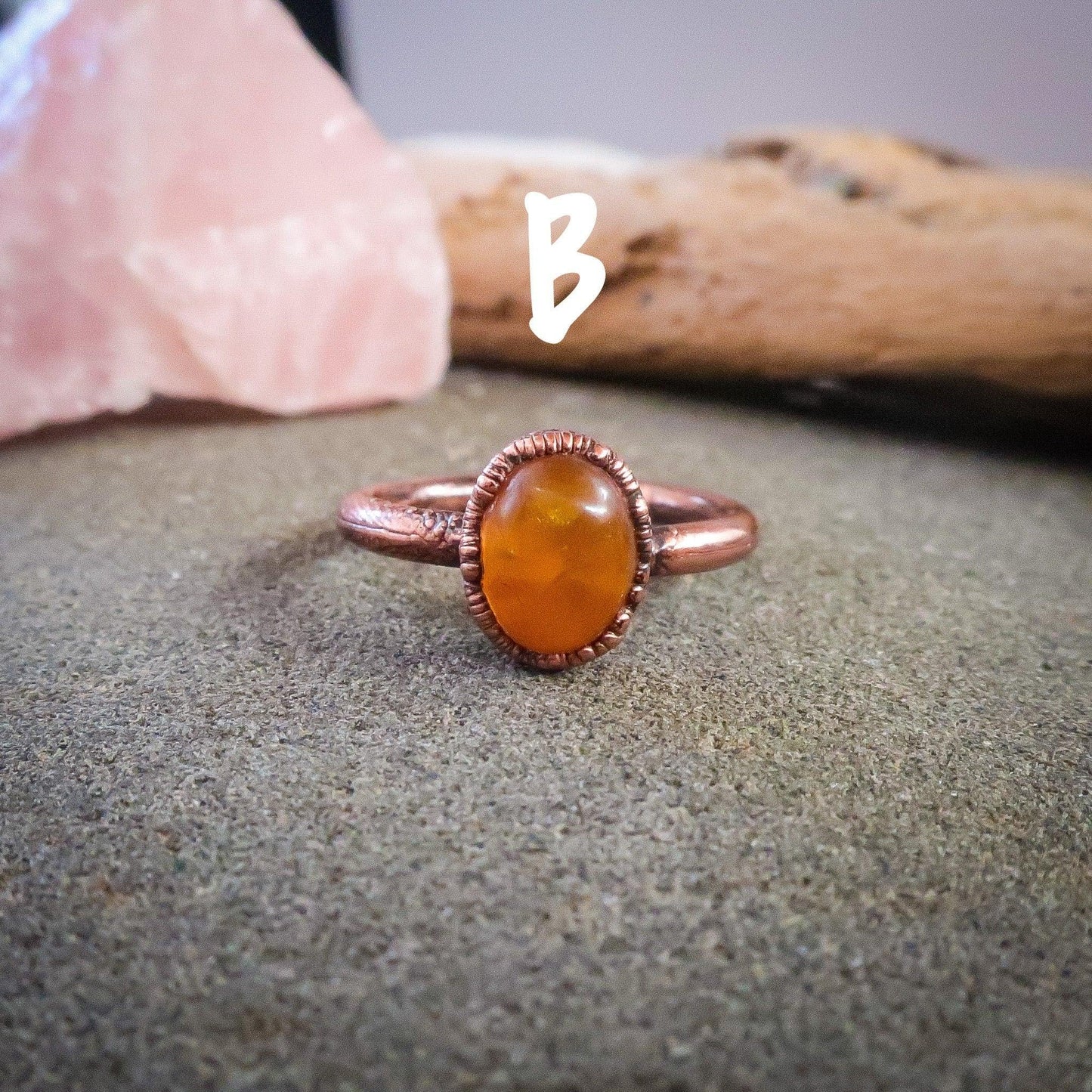 Genuine Oval Amber Manifestation Ring in Copper for Positivity - Blackbird & Sage Jewelry
