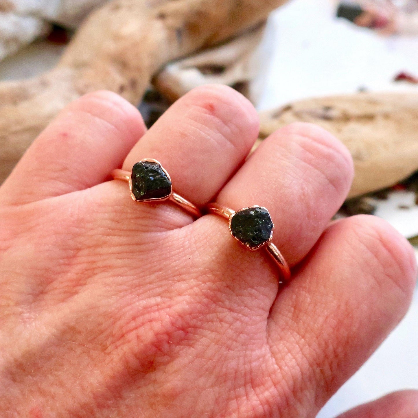 Raw Black Tourmaline Ring in Copper Setting for Protection - Blackbird & Sage Jewelry