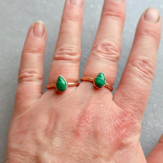 Handcrafted Malachite Ring with Teardrop Copper Design Artistry - Blackbird & Sage Jewelry