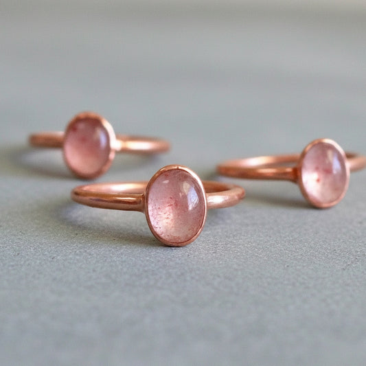 Electroformed Copper Ring with Strawberry Quartz Blackbird & Sage Studio