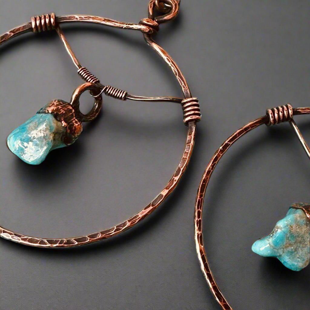 Raw Turquoise Hoop Earrings for Healing and Balance - Blackbird & Sage Jewelry