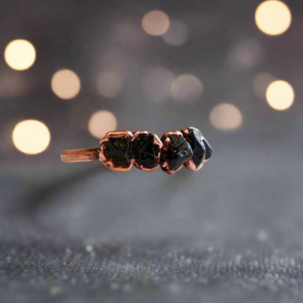 Unique Black Tourmaline Multistone Ring for Grounding Energy - Blackbird & Sage Jewelry