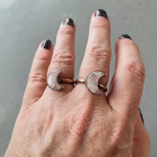 Unique Handmade Kunzite Crescent Moon Ring for Boho Lovers - Blackbird & Sage Jewelry