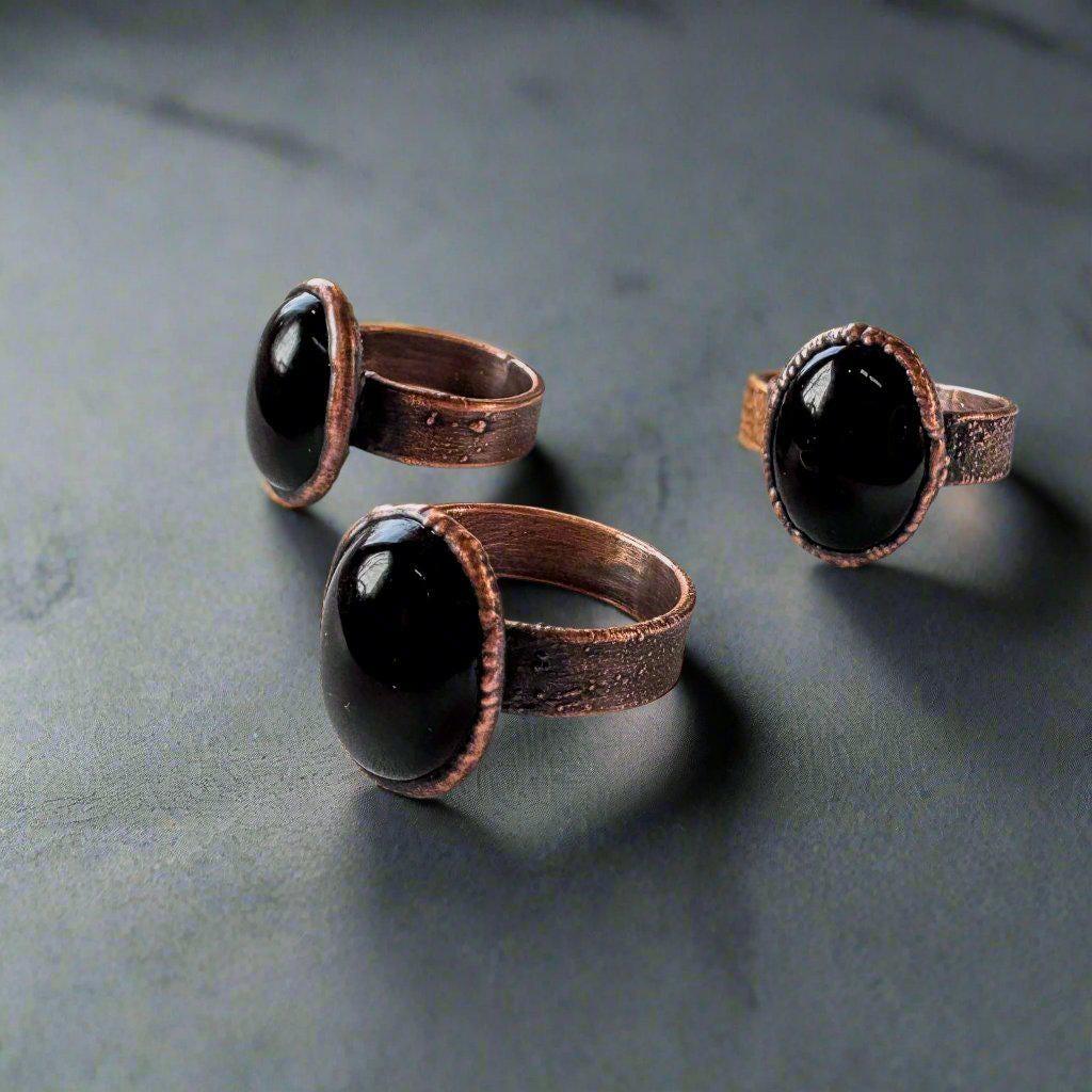 Bold Onyx Statement Copper Ring for Unique Boho Style - Blackbird & Sage Jewelry