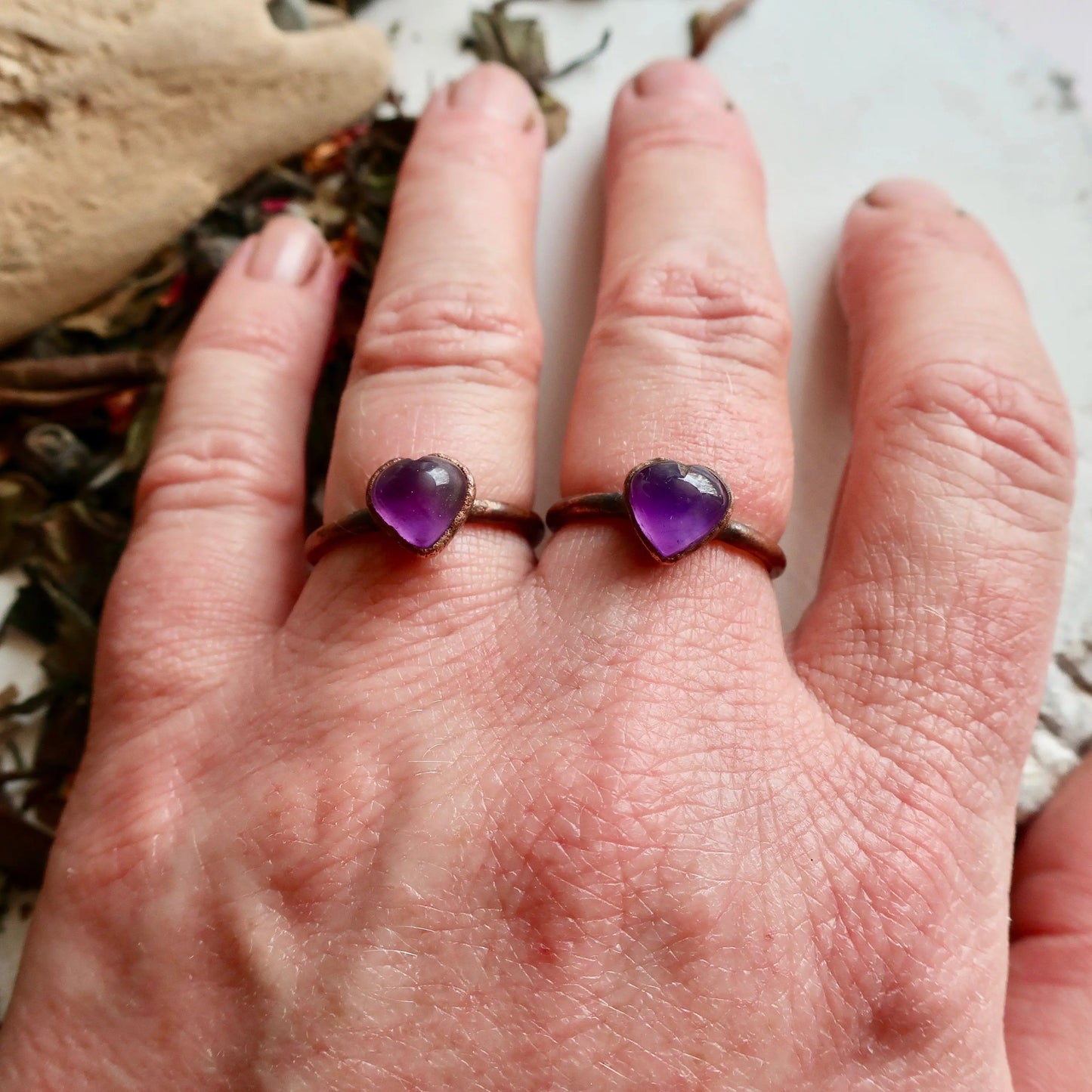 Handmade Amethyst Heart Ring in Pure Copper Design Unique Gemstone Accessory - Blackbird & Sage Jewelry