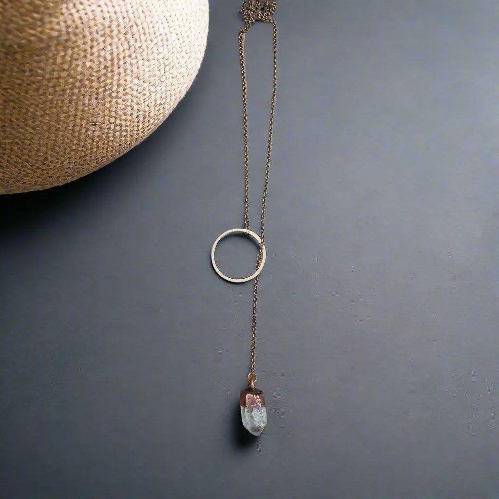 Raw Quartz Boho Lariat Necklace for Spiritual Growth - Blackbird & Sage Jewelry
