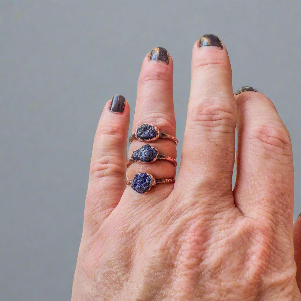 Unique Handmade Raw Azurite Copper Ring for Boho Style - Blackbird & Sage Jewelry