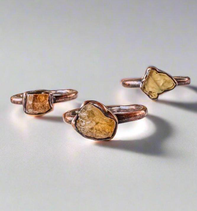 Raw Golden Topaz Ring in Electroformed Copper Jewelry - Blackbird & Sage Jewelry