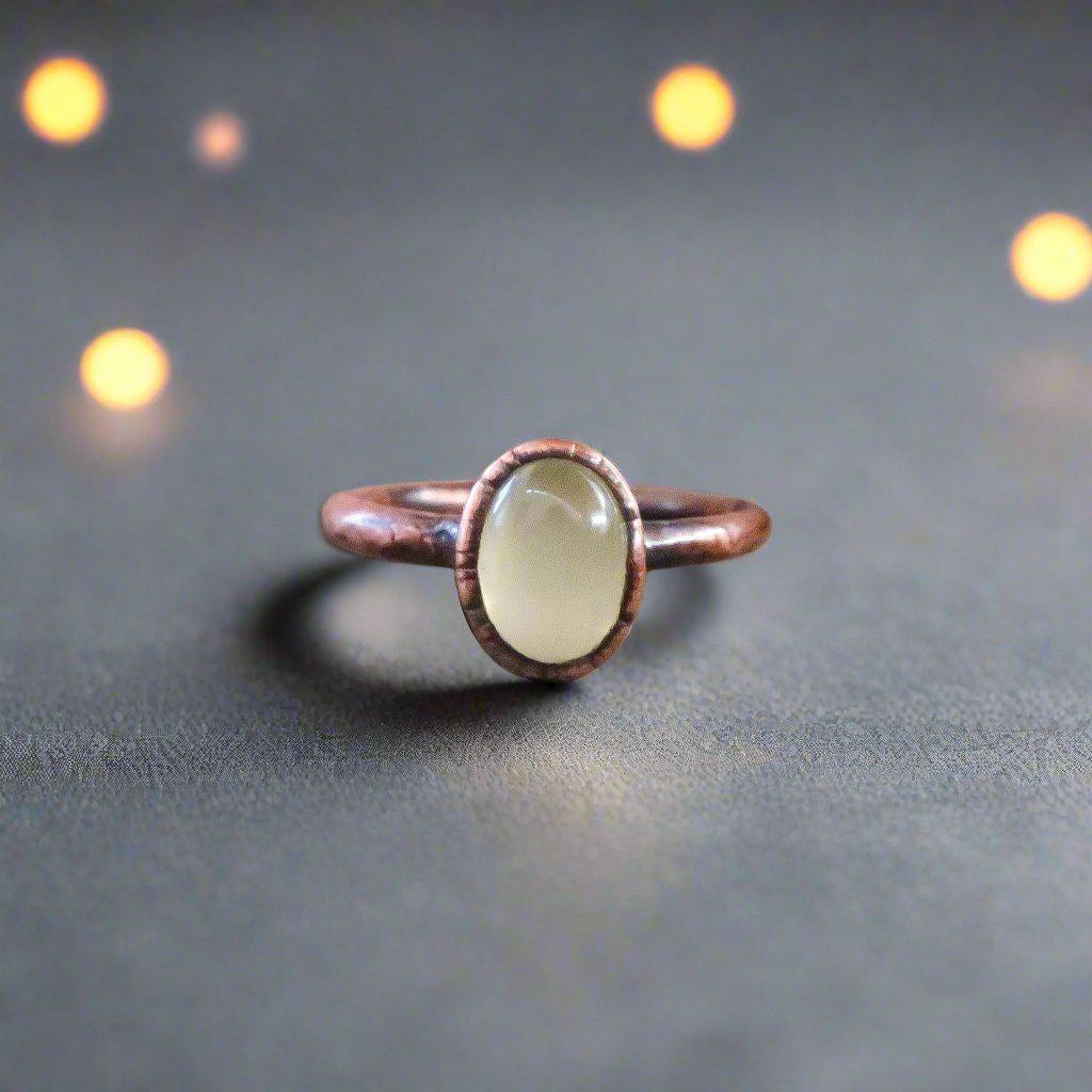 Healing Prehnite Solitaire Ring for Tranquility and Beauty - Blackbird & Sage Jewelry