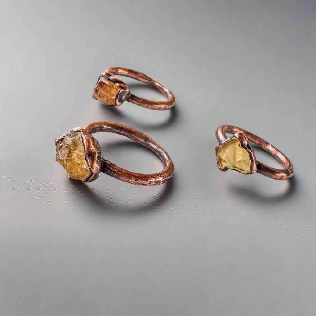 Raw Golden Topaz Ring in Electroformed Copper Jewelry - Blackbird & Sage Jewelry