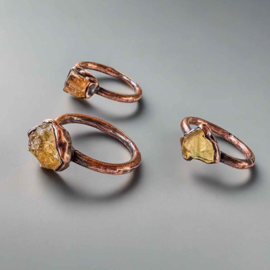Raw Golden Topaz Ring in Electroformed Copper Jewelry - Blackbird & Sage Jewelry