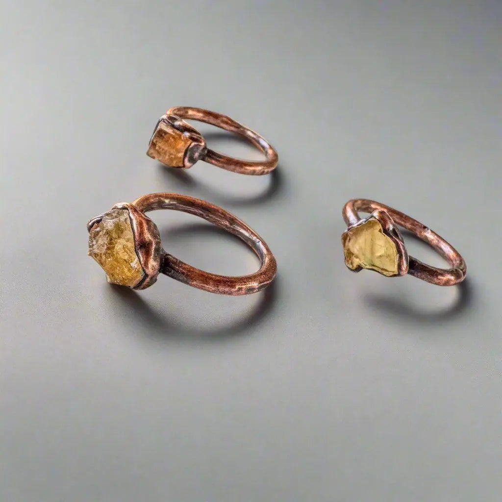 Raw Golden Topaz Ring in Electroformed Copper Jewelry - Blackbird & Sage Jewelry