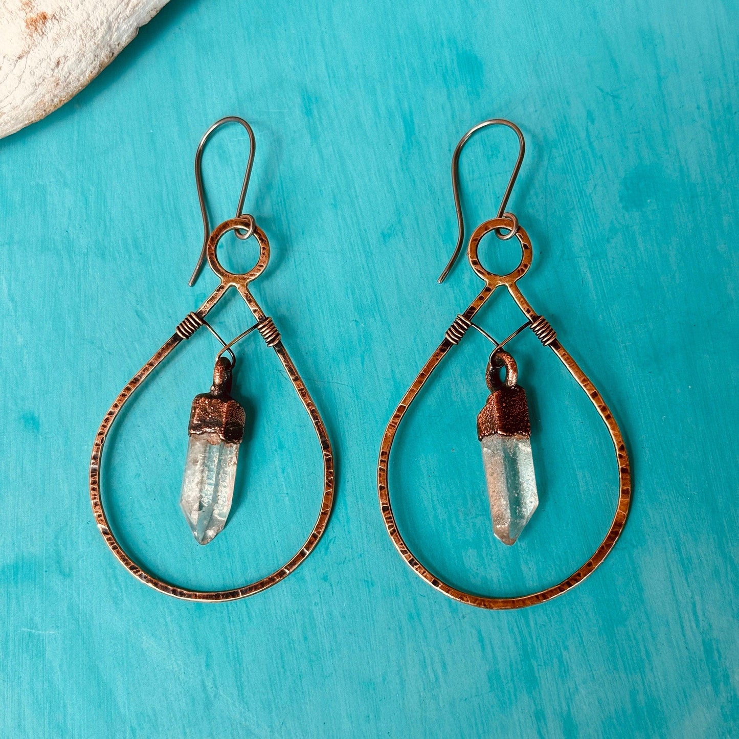 Handcrafted Quartz Point Earrings with Copper Hoops - Blackbird & Sage Jewelry