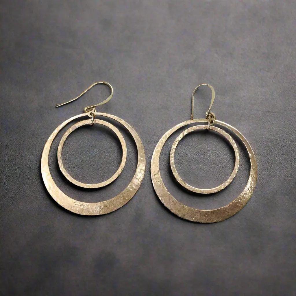Hand-Hammered Full Circle Hoop Earrings in Brass for Effortless Style - Blackbird & Sage Jewelry