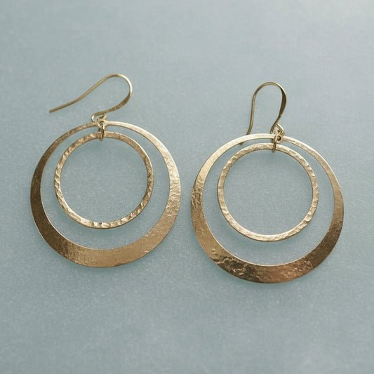 Hand-Hammered Full Circle Hoop Earrings in Brass for Effortless Style - Blackbird & Sage Jewelry