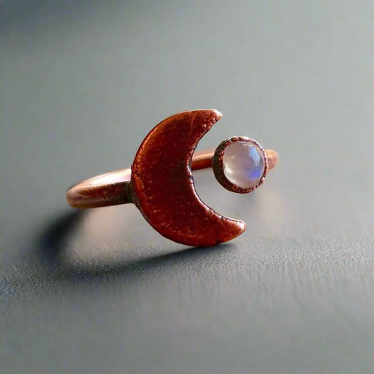 Moonstone Eclipse Open Ring in Copper for Unique Style - Blackbird & Sage Jewelry